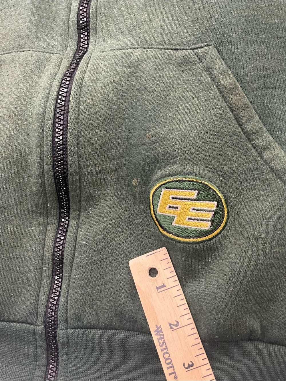 Vintage Edmonton Eskimos Hoodie Zip Up Impact CFL Yellow Green Men M Football - Picture 2 of 12